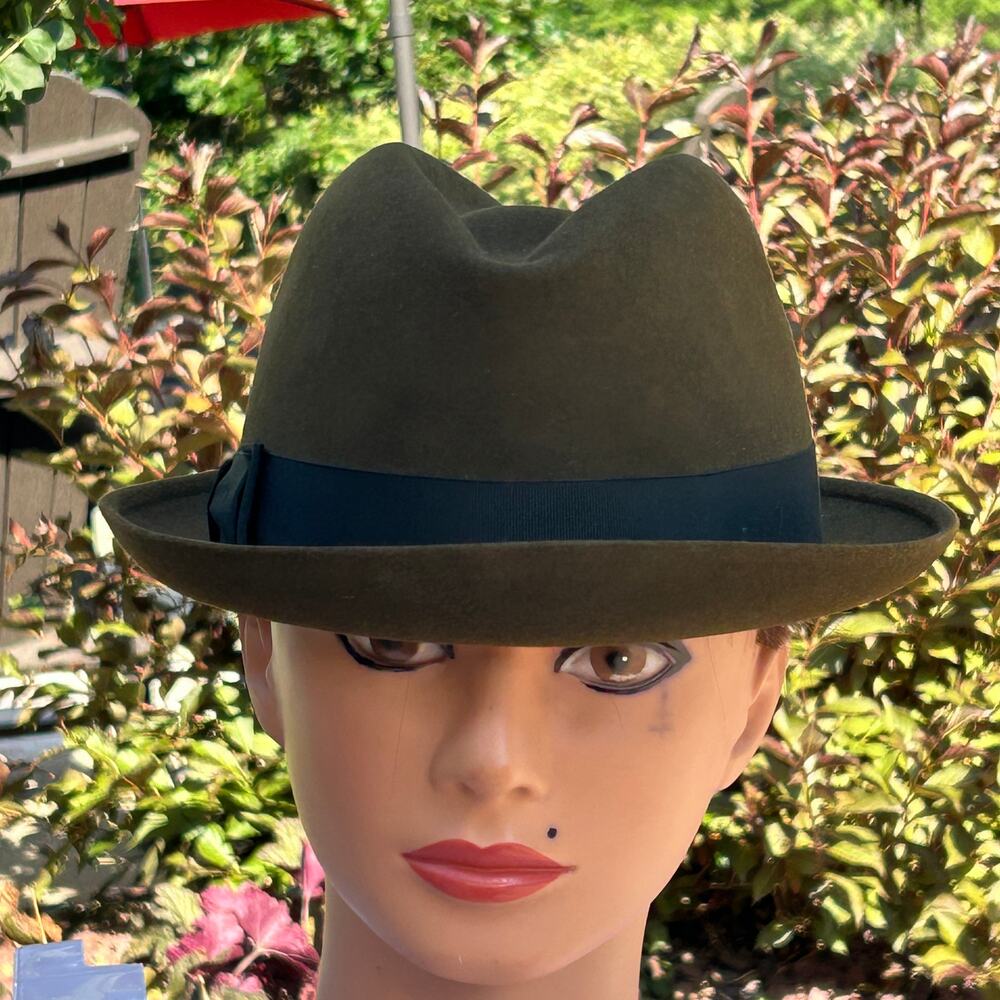 Vintage Dobbs Olive Brown Felt Fedora  50s/60s Stingy Brim